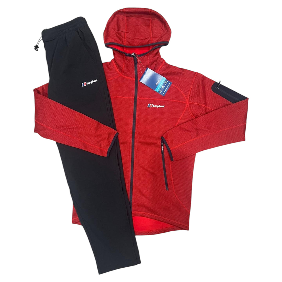 Berghaus Hooded Cargo Tracksuit Red/Black, Jacket and Cargo Trousers, Front view 