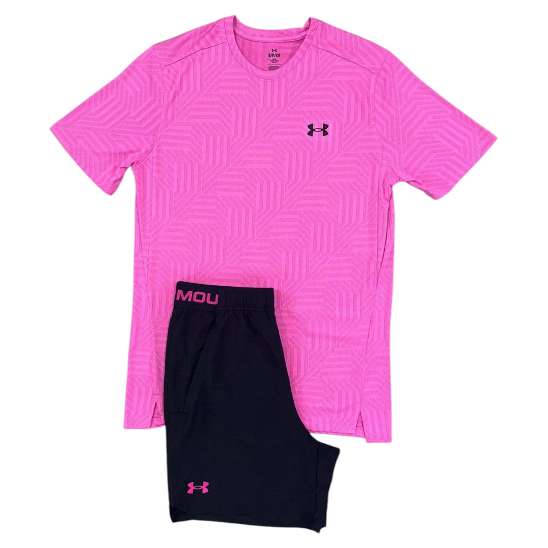 Under Armour Geotessa T-Shirt & Vanish Shorts Set, Pink/Black, Front view 