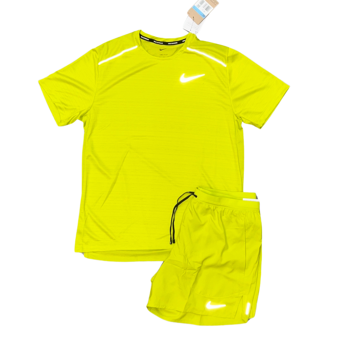 Nike Miler 1.0 Cactus T Shirt And Flex Stride Short Set, Front View